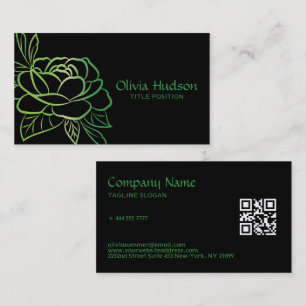 Green Flower Black Background  Business Card