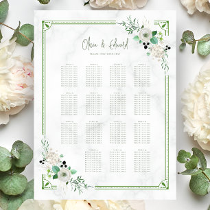 Green Flower Botanical Wedding Seating Chart