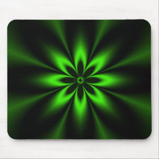 Green Flower Burst Fractal Mouse Pad