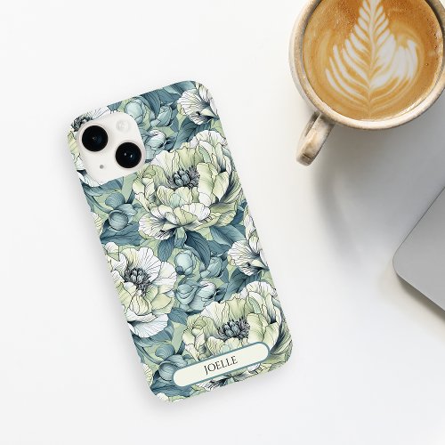 Green Flower Custom Name Chic Floral Garden iPhone 15 Pro Max Case