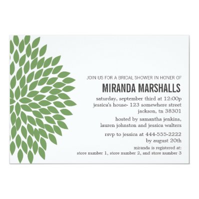 Green Flower Design Bridal Shower Invitations