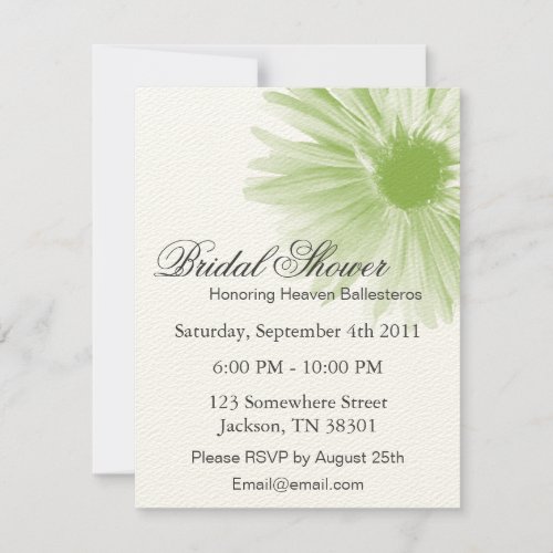 Green Flower Design   Bridal Shower Invitations