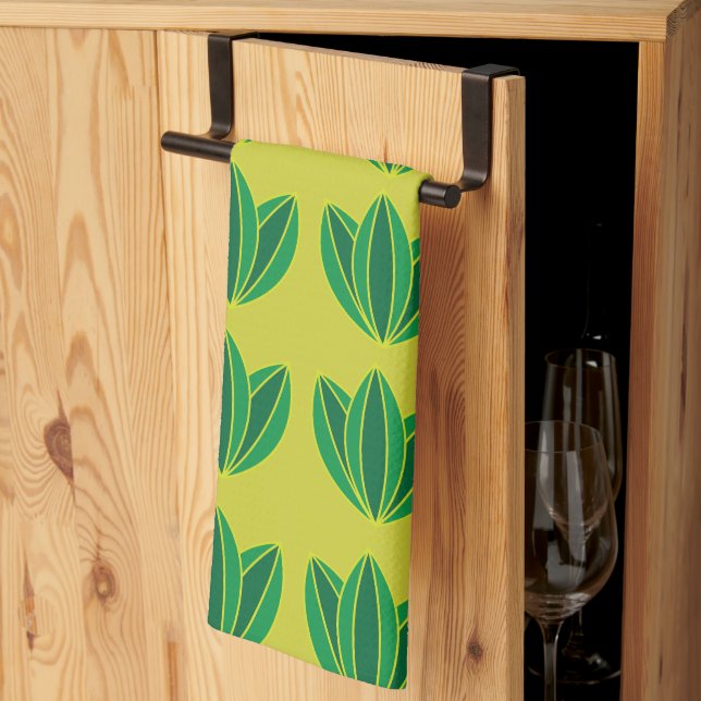 Green Flower Floral  Kitchen Towel (Thirds Fold)