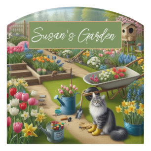 Green Flower Garden with Your Name  Door Sign