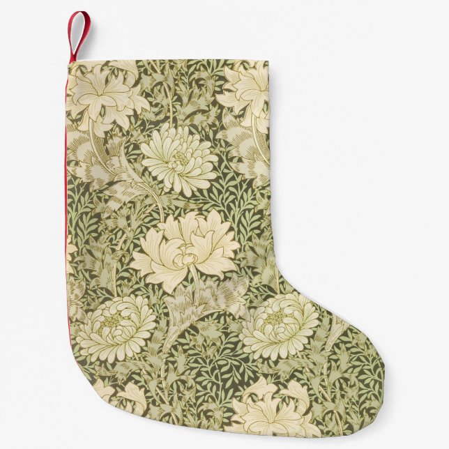 Green Flower Illustration Floral Christmas Pattern Small Christmas Stocking (Front)
