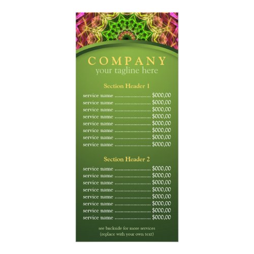 Green Flower mandala price list menu