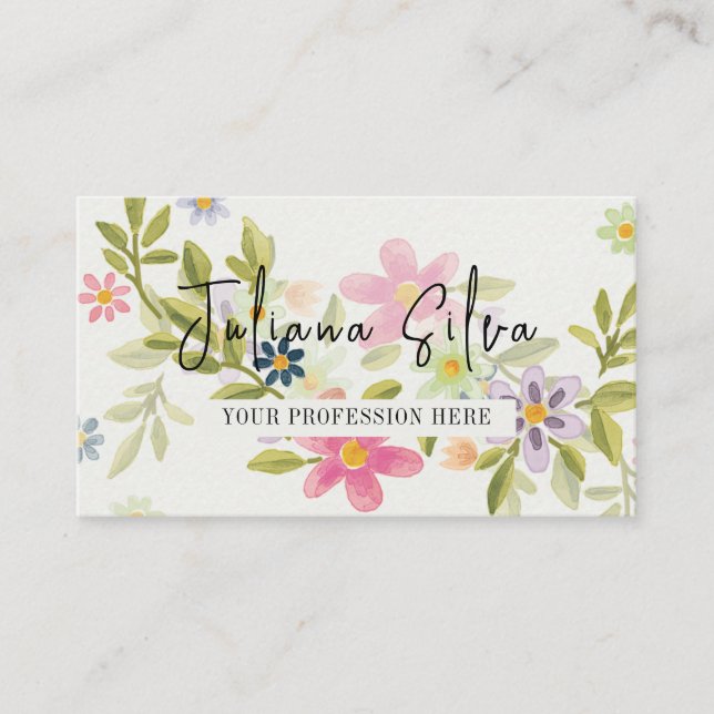 Green Flower Ornament with QR Business Card (Front)