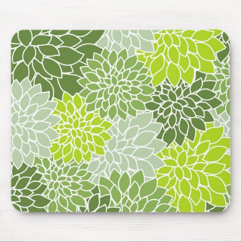 Green Flower Pattern Mouse Pad