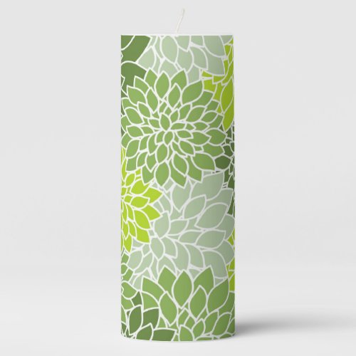 Green Flower Pattern Pillar Candle