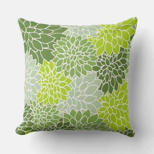 Green Flower Pattern Throw Pillow