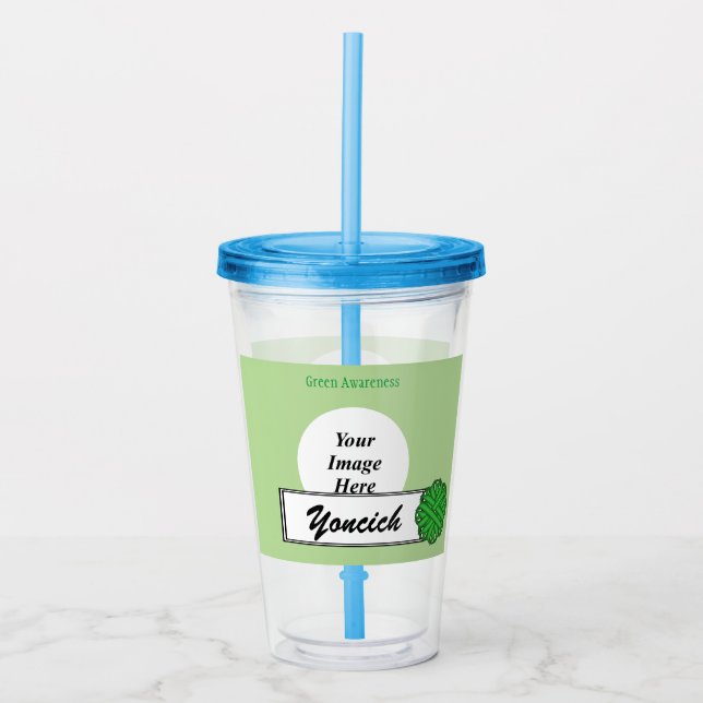 Green Flower Ribbon by Kenneth Yoncich Acrylic Tumbler (Front)