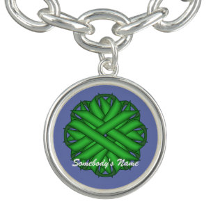 Green Flower Ribbon by Kenneth Yoncich Charm Bracelet