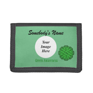 Green Flower Ribbon Template by Kenneth Yoncich Trifold Wallet