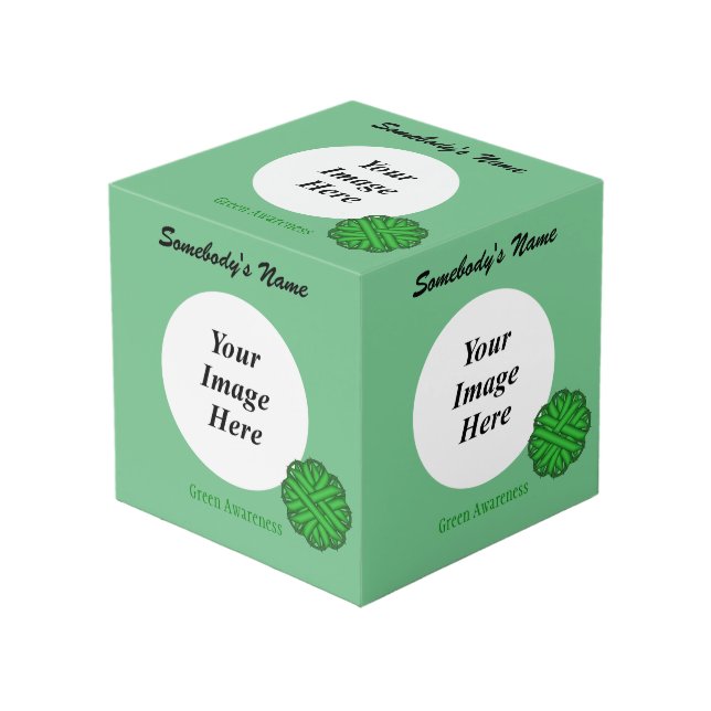 Green Flower Ribbon Tmpl by Kenneth Yoncich Cube (Front Angled)