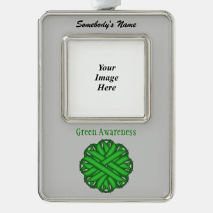 Green Flower Ribbon Tmpl (V-O) by Kenneth Yoncich Silver Plated Framed Ornament