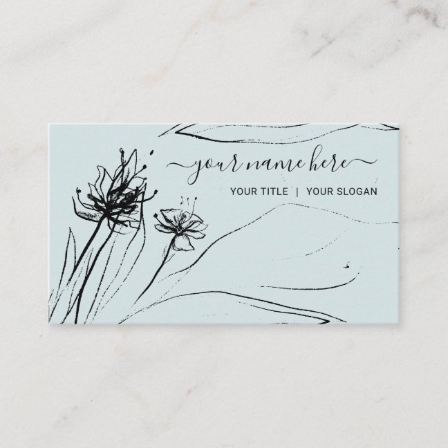 Green Flower Sketch Elegant handdrawn girly Business Card