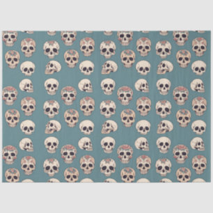 Green Flower Skulls Animated Colorful Halloween Tissue Paper