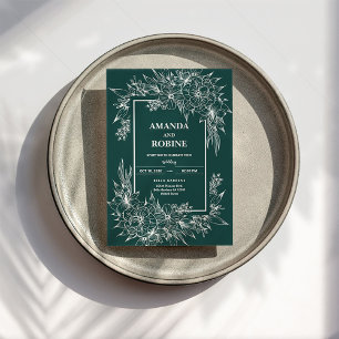 Green Flower White Elegant Wedding Invitation