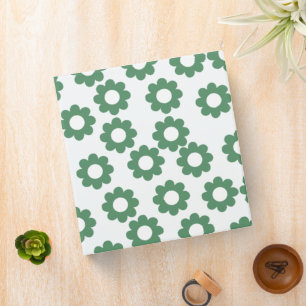 Green Flower Y2K Pattern 3 Ring Binder