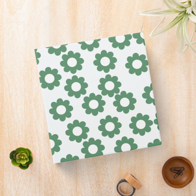 Green Flower Y2K Pattern 3 Ring Binder (In Situ)
