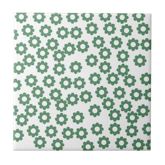 Green Flower Y2K Pattern Ceramic Tile (Front)