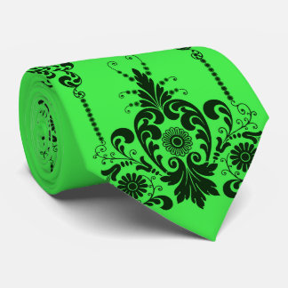 green flowers and culicues print neck tie