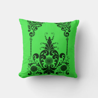 green flowers and curlicues print throw pillow