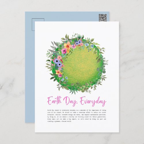 Green Flowers and Leaf Earth Day Everyday Postcard