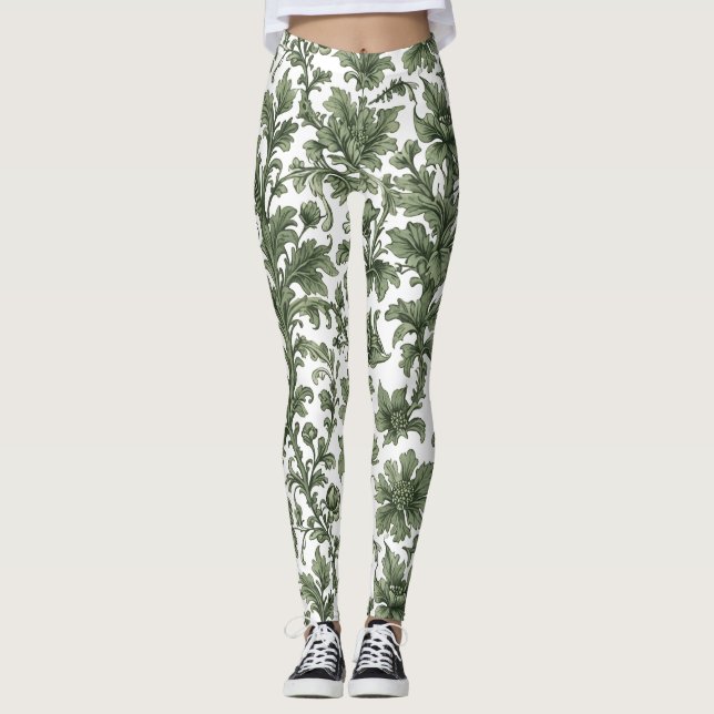 green flowers and leaves leggings (Front)
