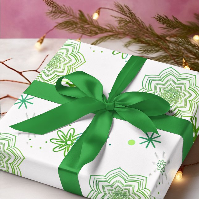 Green flowers and stars wrapping paper sheets (Creator Uploaded)