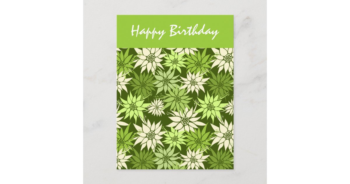 Green Flowers Birthday Postcard | Zazzle.com