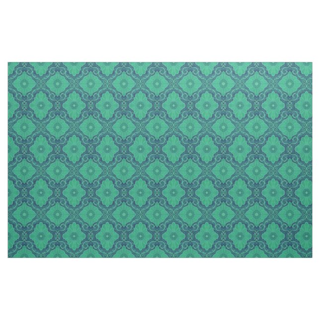 "Green flowers” bohemian arabesque pattern Fabric (Fat Quarter)