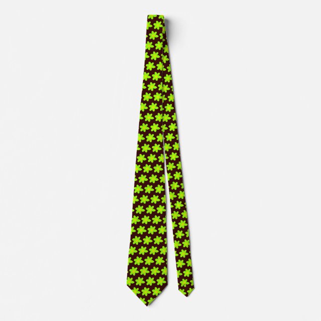 Green Flowers - Dark Brown Neck Tie (Front)