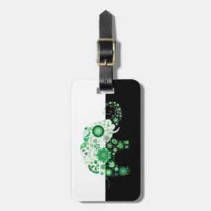 Green Flowers Elephant Black & White Background Luggage Tag