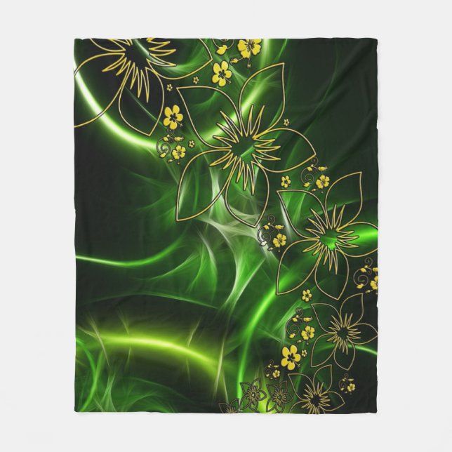 Green Flowers Fleece Blanket (Front)
