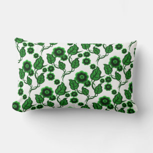 Green flowers, green leaves, Folk art floral Lumbar Pillow