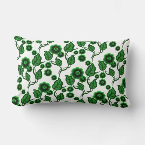 Green flowers green leaves Folk art floral Lumbar Pillow