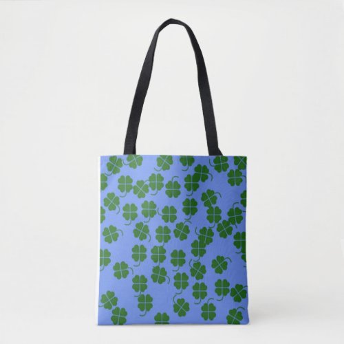 Green flowers on blue tote bag