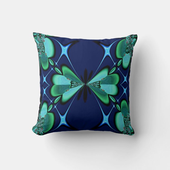 Green Flowers on Navy American MoJo Pillows (Front)