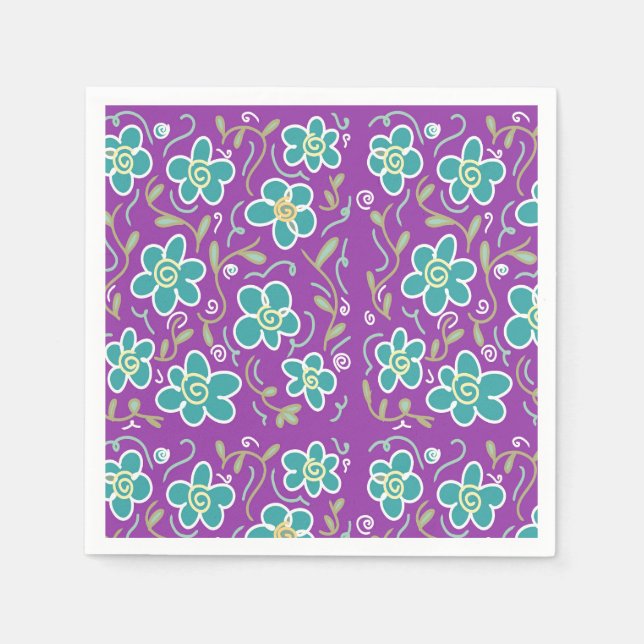 Green flowers on purple design napkins (Front)