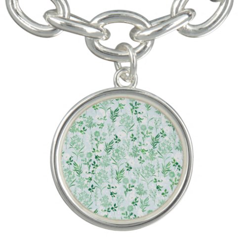 Green Flowers Painting Botanical  Bracelet