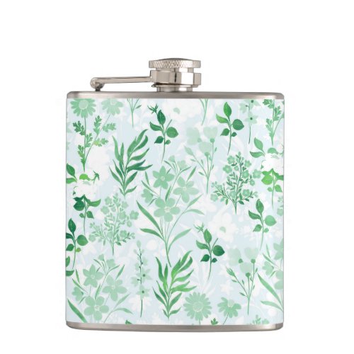 Green Flowers Painting Botanical  Flask