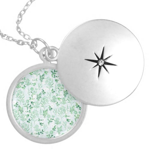 Green Flowers Painting Botanical  Locket Necklace