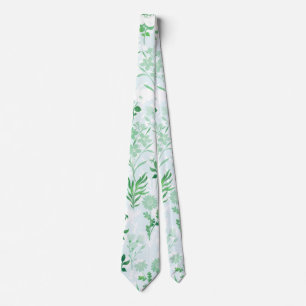 Green Flowers Painting Botanical  Neck Tie