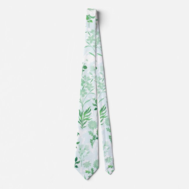 Green Flowers Painting Botanical  Neck Tie (Front)
