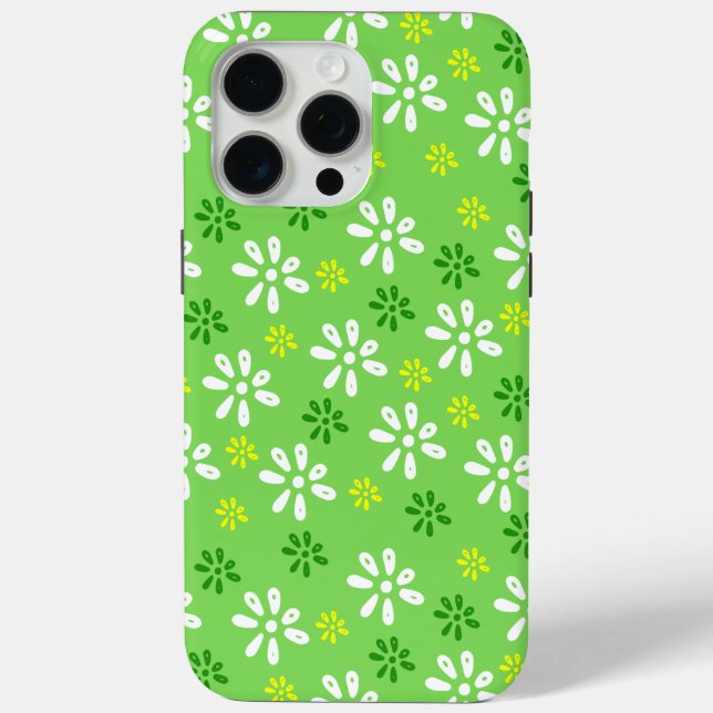 Green Flowers Pattern iPhone 15 Pro Max Case (Back)