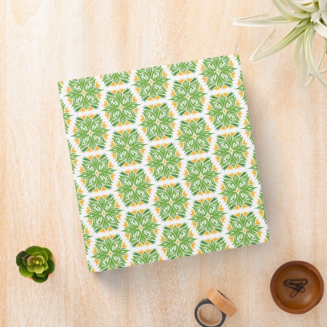 Green Flowers, Pattern Of Flowers, Floral Pattern 3 Ring Binder (In Situ)