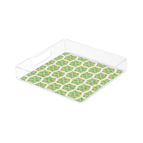 Green Flowers Pattern Of Flowers Floral Pattern Acrylic Tray