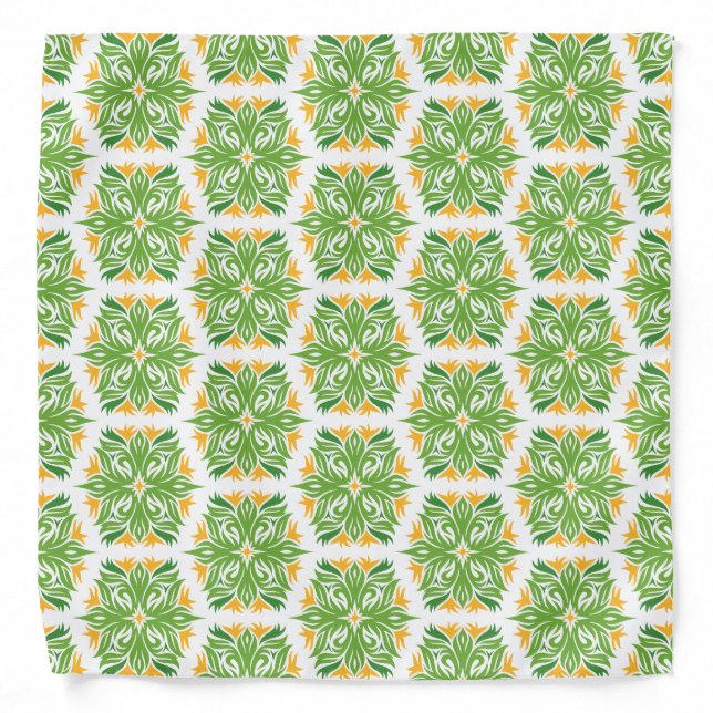 Green Flowers, Pattern Of Flowers, Floral Pattern Bandana (Front)