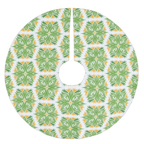 Green Flowers Pattern Of Flowers Floral Pattern Brushed Polyester Tree Skirt